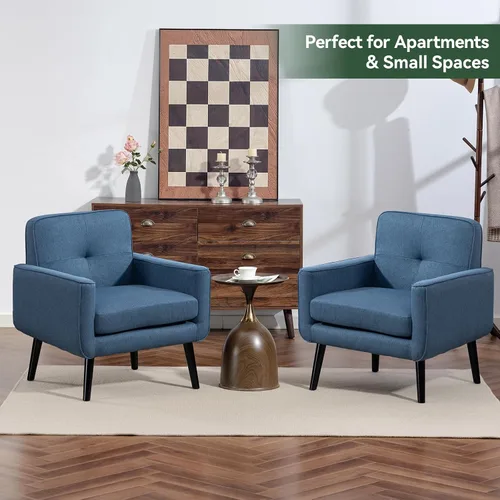 Vista 5 de Silla Accent de mediados de siglo, silla moderna de tela con estructura de madera, sillón acogedor para lectura con respaldo cómodo