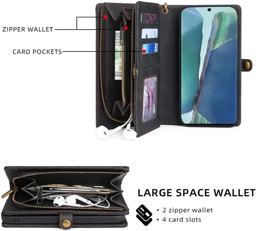 Vista 3 de Asuwish Funda de teléfono para Samsung Galaxy Note 20 5G con cremallera, funda desmontable con protector de pantalla de vidrio templado y tarjetero