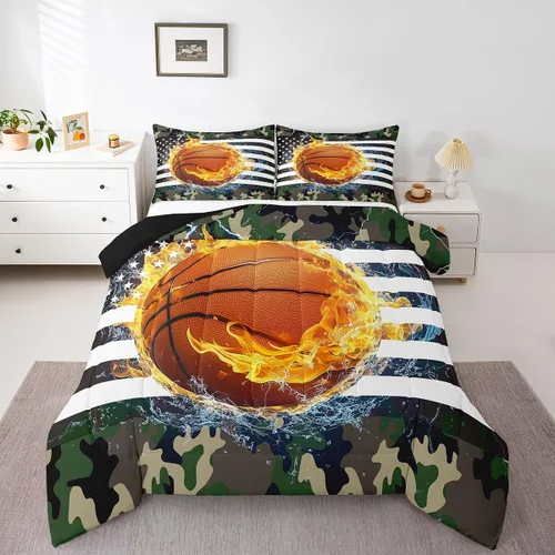 Vista 38 de Erosebridal Juego de edredón de bandera estadounidense tamaño individual para niños y adolescentes, juego de ropa de cama de camuflaje, edredón