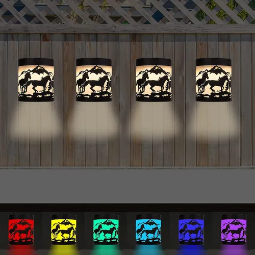Vista 7 de Luces Solares de Pared con Forma de Caballo, Juego de 2 Luces Solares para Valla Exteriores Impermeables para Escalones de Terraza Valla Garaje