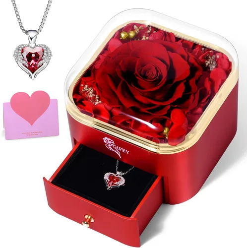 Vista 8 de Regalos para el día de la madre, rosa eterna con collar, regalos para mujeres, madre, abuela, esposa y novia, regalo de cumpleaños, boda, regalo