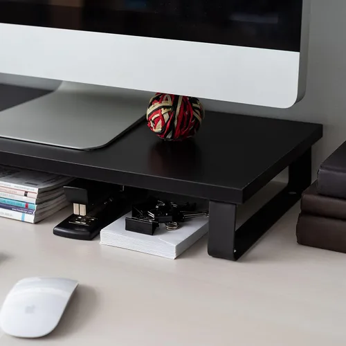Vista 7 de IRIS USA Soporte organizador de monitor de PC moderno multiusos de 1 nivel con patas de metal, elevador ergonómico de escritorio y encimera