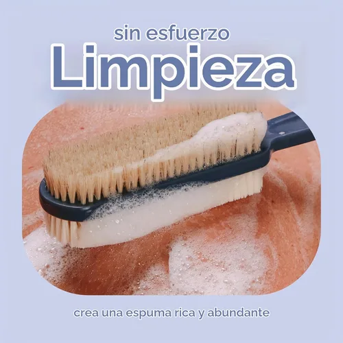 Vista 4 de MainBasics Cepillo Exfoliante para Ducha – Cepillo de Mango Largo de Doble Cara para Lavado Corporal y Frotación con Cerdas Exfoliantes y Suaves