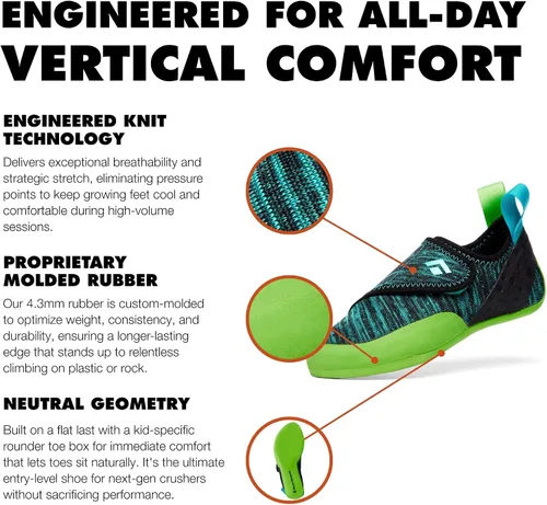 Vista 9 de BLACK DIAMOND Zapatos de escalada para niños Momentum Parte superior de punto Suela de goma duradera de 4.3mm Cierre de velcro para gimnasio