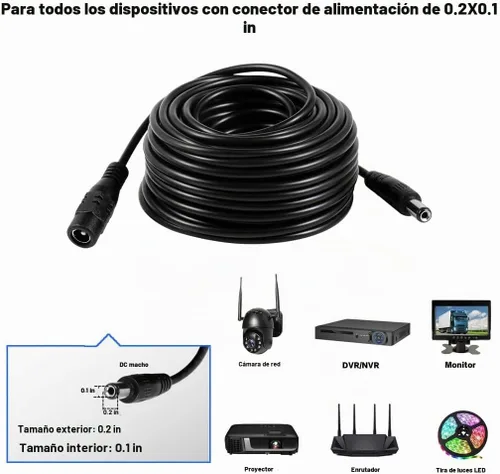Vista 4 de cctv cable de extensión para circuito cerrado de televisión, 10 m (30 pies), 2.1 x 5.5 mm, 12 V CC, cámara IP Dvr independiente