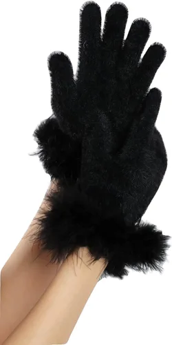 Vista 73 de Sahabowi Guantes de cuero para clima frío Manopla de lana cálida de invierno para mujeres
