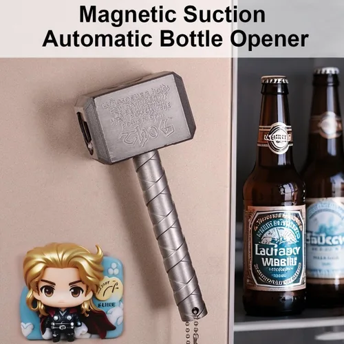 Vista 10 de Thor Hammer - Abridor de botellas de cerveza automático con tapa magnética, abridor de botellas de cerveza de acero inoxidable Thors Hammer, ideal