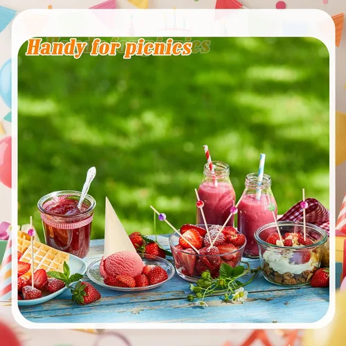 Vista 6 de Queekay 200 conos de madera desechables de madera de 5 pulgadas, cono de helado de perla, palillos de bambú para aperitivos, bebidas, boda, fiesta