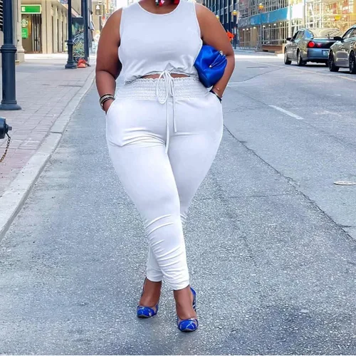 Vista 2 de Trajes de 2 piezas de talla grande para mujer, conjunto de pantalones de leggings apilados