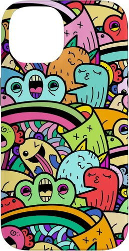 Vista 4 de iPhone 13 Monster Doodle Street Art Pattern, divertido estuche de estilo urbano