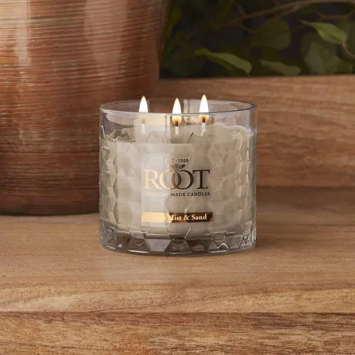 Vista 5 de Root Candles Velas perfumadas de mezcla de cera de abeja con panal de abeja hecha a mano, 12 onzas, 3 mechas, niebla de sal y arena