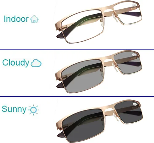 Vista 3 de Circleperson Gafas de lectura fotocromáticas fotocromáticas sensibles a la luz para los lectores de sol bisagras de resorte 55-17 protección UV