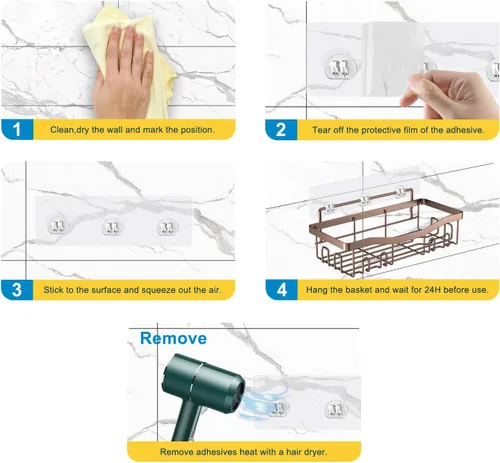 Vista 9 de Youvip Organizador adhesivo para ducha, organizador de baño sin perforación, 5 unidades, estantes inoxidables con soporte para jabón y soporte
