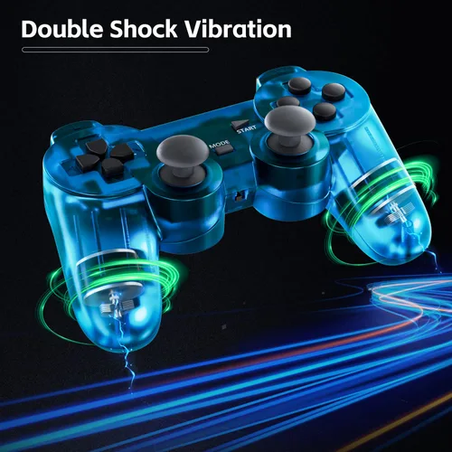 Vista 4 de Burcica Wireless Controller for PS-2 Play 2 Double Vibration 2 - Black and ClearRed