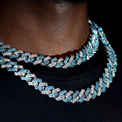 Vista 2 de loumssiy Cadena de eslabones cubanos de Miami chapada en plata para hombres y mujeres, collar cubano de Miami con diamantes para hombres, joyería
