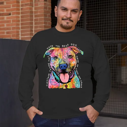 Vista 3 de Dean Russo Pets Art Pit Bull Camiseta de manga larga Todos tienen los mejores perros