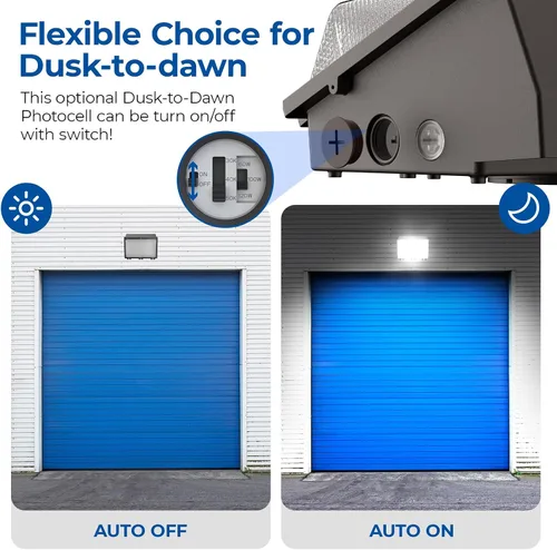 Vista 2 de CINOTON Paquete de luz LED conmutable de pared de 120 W/100 W/60 W con sensor de atardecer a amanecer, 3CCT 5000K/4000K/3000K, [100-277V] IP65
