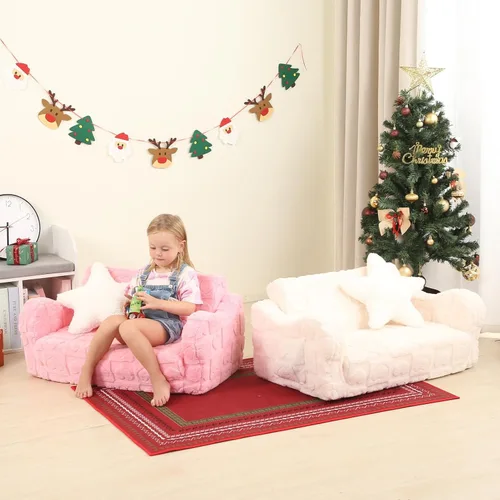 Vista 7 de MOMCAYWEX Sofá para bebé, 2 en 1, sofá suave para niños plegable con almohada de estrellas, sofá plegable para convertir en sofá cama, extra ancho
