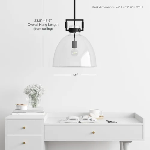 Vista 4 de Nathan James Leigh Iluminación Colgante, Luz Colgante de Techo Negra con Pantalla de Vidrio de Gran Tamaño y Cable Ajustable, para Isla de Cocina