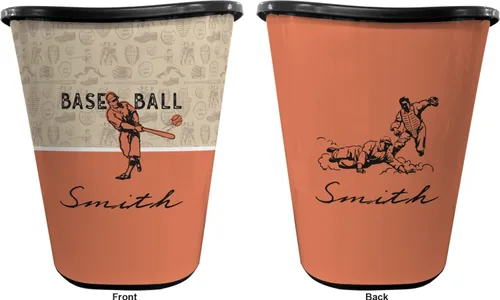 Vista 2 de YouCustomizeIt Cesta de basura de béisbol retro personalizada - doble cara (negro)