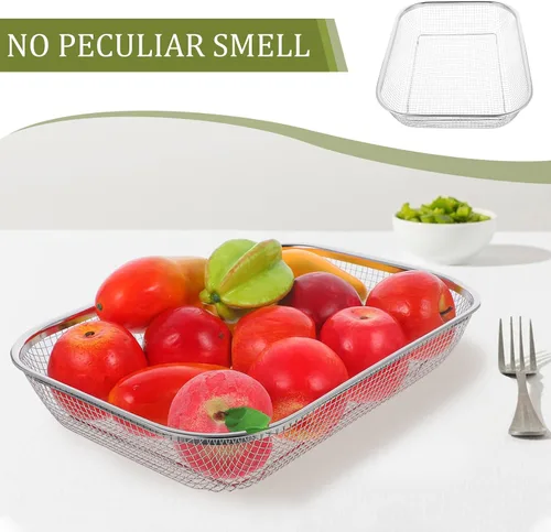 Vista 2 de Yardwe Cesta de colador de acero inoxidable, cesta de malla rectangular para frutas y verduras, herramienta de utensilios de cocina