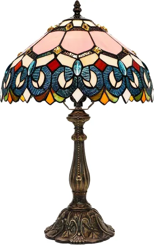 Vista 8 de Tiffany Table Lamp Stained Glass Bedside Reading Light W12H19 inch
