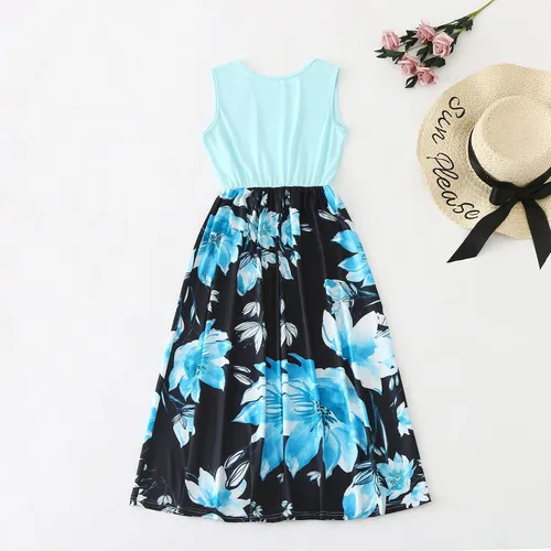 Vista 3 de Vestido largo de verano para niña, largo hasta el suelo, floral, sin mangas, retazos, holgado, casual, vestido largo, para fiesta, ropa de playa