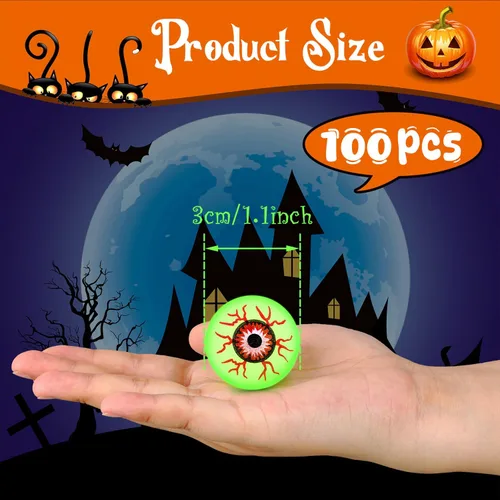 Vista 2 de Chalyna 100 globos oculares brillantes de Halloween de 1.1 pulgadas, bolas rebotantes que brillan en la oscuridad, juguetes luminosos de miedo