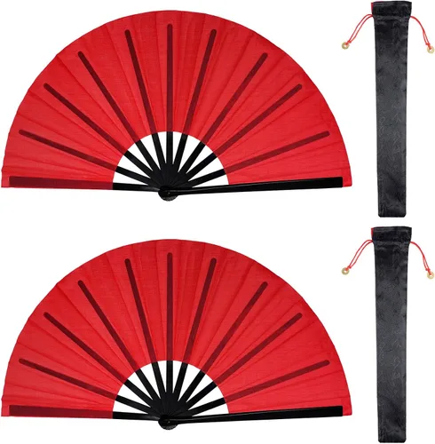 Vista 12 de Nydotd Paquete de 2 ventiladores plegables de mano grandes para fanáticos rave, tela de nailon plegable con funda de soporte para hombres y mujeres