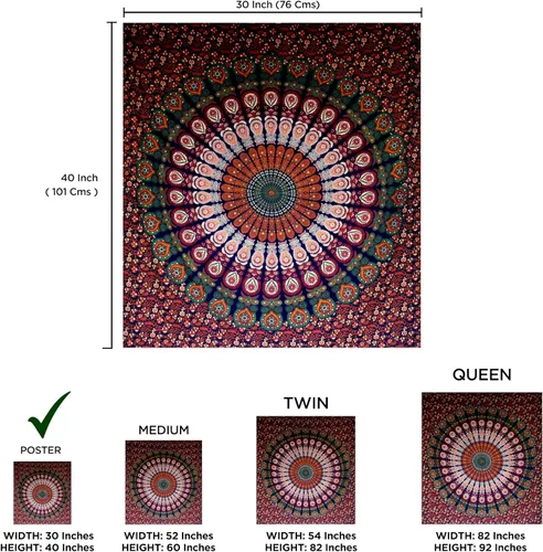 Vista 3 de raajsee - Tapiz azul y naranja con mandala - Mejor colgante de pared con mandala - Tapiz para la cama para dormitorio estético - Tamaño póster