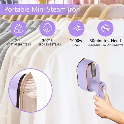 Vista 5 de Vaporizador portátil de mano para ropa, planchado y vapor 2 en 1, giratorio de 180°, multidireccional, mini vaporizador de viaje, adecuado para ropa
