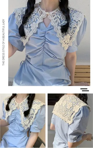 Vista 4 de Encaje ahuecado Floral Cuello Encaje Cuello Envoltura Mediano (Blanco), Blanco