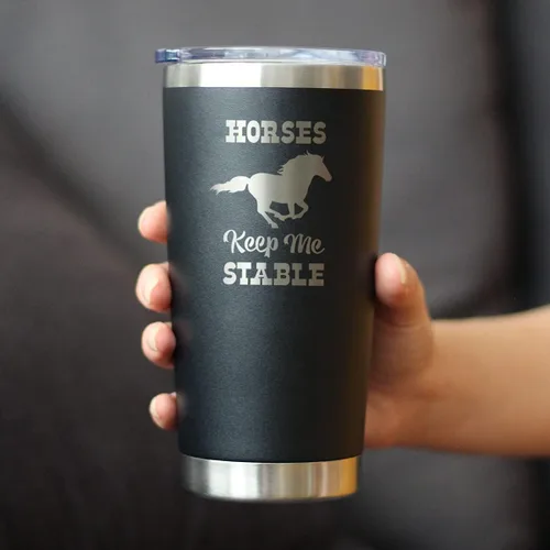 Vista 3 de Horses Keep Me Stable - Vaso de café aislado con tapa deslizante - Taza aislada de acero inoxidable - Regalos de café con temática de caballos Negro