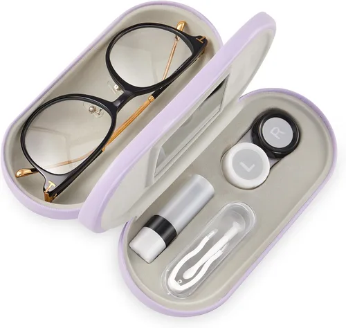 Vista 16 de Muf - Estuche portátil 2 en 1 para lentes y lentes de contacto, diseño de doble uso, a prueba de fugas, pinzas y botella con solución incluidas