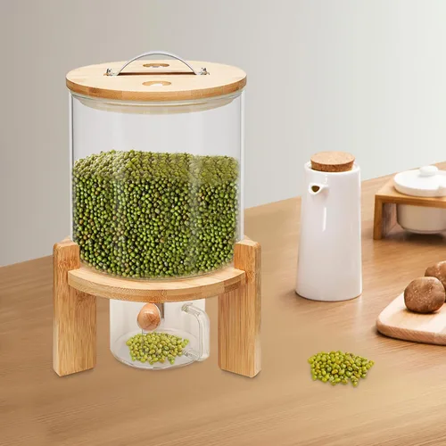 Vista 3 de Dispensador de tanque de almacenamiento de grano de 7.5L/5L con base+válvula+taza+taza de vidrio de arroz de cereales de harina de frijoles