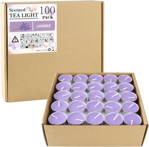 Vista 6 de Howemon Velas de Té Perfumadas de Lavanda Morada - 4 Horas - Paquetes Gigantes a Granel de 100 - Velas de Té Sin Humo para el Día de San Valentín