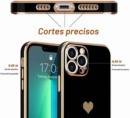 Vista 3 de Teageo Funda para iPhone 13 Pro para mujeres y niñas, diseño de corazón de Negro