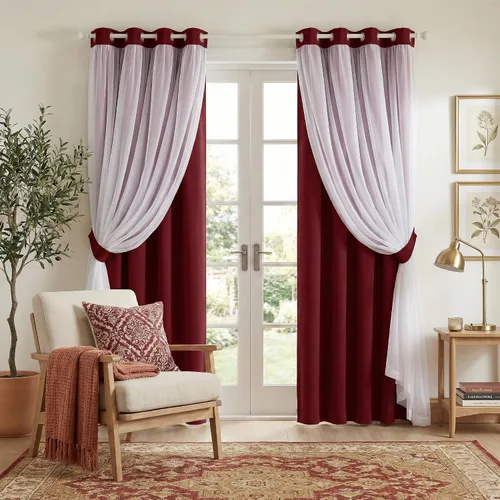 Vista 49 de PONY DANCE Cortinas Opacas con Superposición de Gasa, Cortinas de Doble Capa con Aislamiento Térmico Mix & Match para Oscurecer Habitaciones