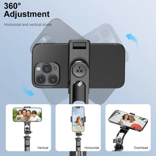 Vista 5 de Trípode con palo selfie de 67 pulgadas para iPhone con control remoto, soporte para teléfono y tornillo de 1/4 de pulgada, trípode extensible