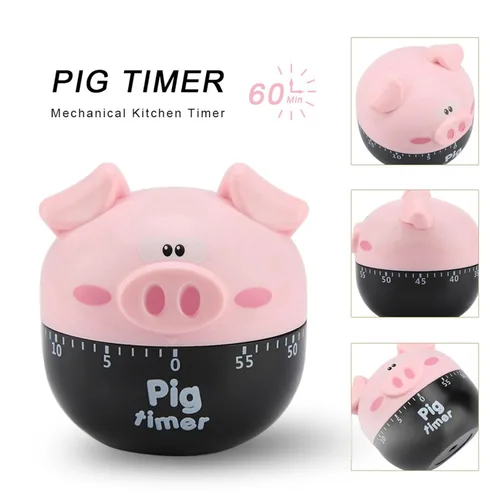Vista 9 de GLOGLOW Timer Timer, Mechanical Cooking, ABS Material, 1-55 Minutes, Pink and Khaki, for Baking and Cooking Eggs Cute Cartoon Pig Kitchen Nan (Pink)