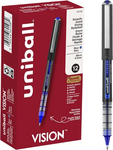 Vista 10 de Uniball Vision - Bolígrafo de punta rodante, en barra, micro 0.020 in, tinta roja, barril gris/rojo, docena (paquete de 12)