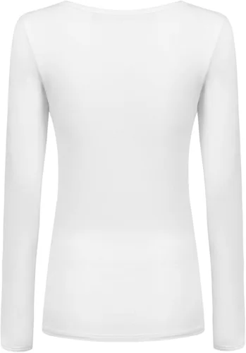 Vista 4 de OThread & Co. Camiseta de manga larga con cuello redondo para mujer, capa básica, de elastano