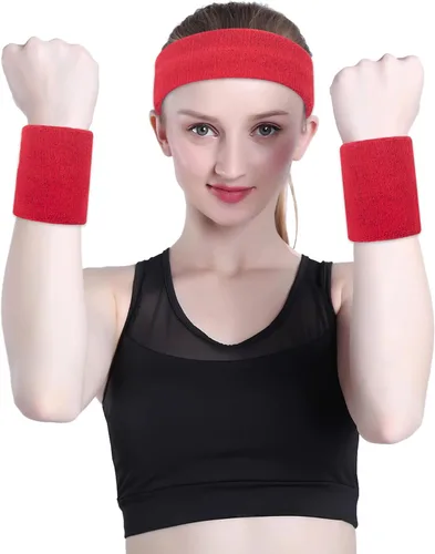 Vista 38 de ONUPGO - Conjunto de diadema y muñequeras deportivas para el sudor, hechas de algodón con bucles, muñequeras, contra humedad