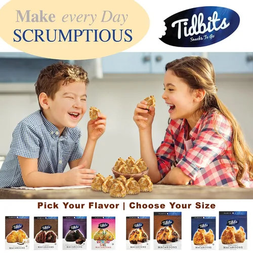 Vista 4 de Tidbits Snacks To Go Macarrones de coco – 5.25 oz. Tamaño familiar, bocadillos gourmet sin gluten, deliciosas galletas veganas sin lácteos