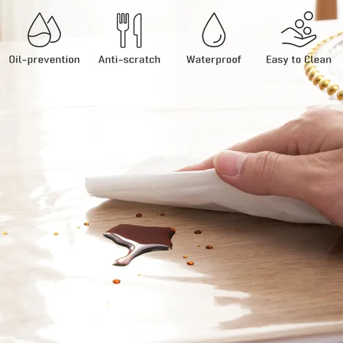 Vista 4 de Mantel protector de plástico transparente de 52x70 pulgadas, impermeable, a prueba de aceite, resistente a las manchas, lavable, cubierta de mesa