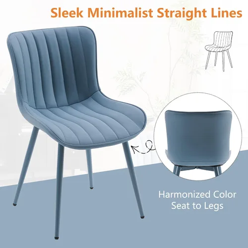 Vista 9 de YOUNUOKE - Juego de 2 sillas de comedor modernas de mediados de siglo, piel sintética azul Faux leather upholstery with blue metal legs. Fits