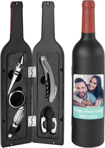 Vista 8 de Let's Make Memories Juego de herramientas de vino personalizado de 5 piezas, abrebotellas de vino, accesorio de barra
