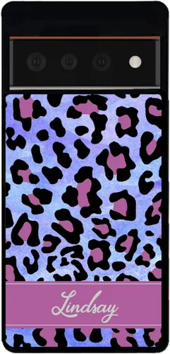 Vista 5 de Funda de goma negra personalizada con estampado de leopardo rosa y azul compatible con Google Pixel 10, 10 Pro, 10 Pro XL, 9a, 9 Pro, Pixel 9, Pixel