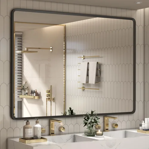 Vista 37 de Espejo rectangular con marco mate negro de 20x30 pulgadas para baño, espejo de tocador para pared de baño con esquinas redondeadas, antióxido y a