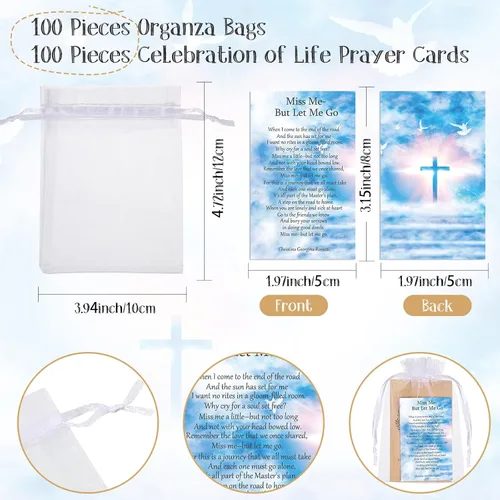 Vista 3 de Fumete Juego de 300 recuerdos funerarios, 100 sobres autoadhesivos de papel de estraza de estraza, 100 tarjetas de oración fúnebre, 100 bolsas